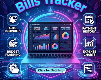 Bill Tracker, Recurring Monthly Bills, Personal Finance, Budget Planner, Analytics Dashboard, Bill History, Due Date Reminders, Payment Log