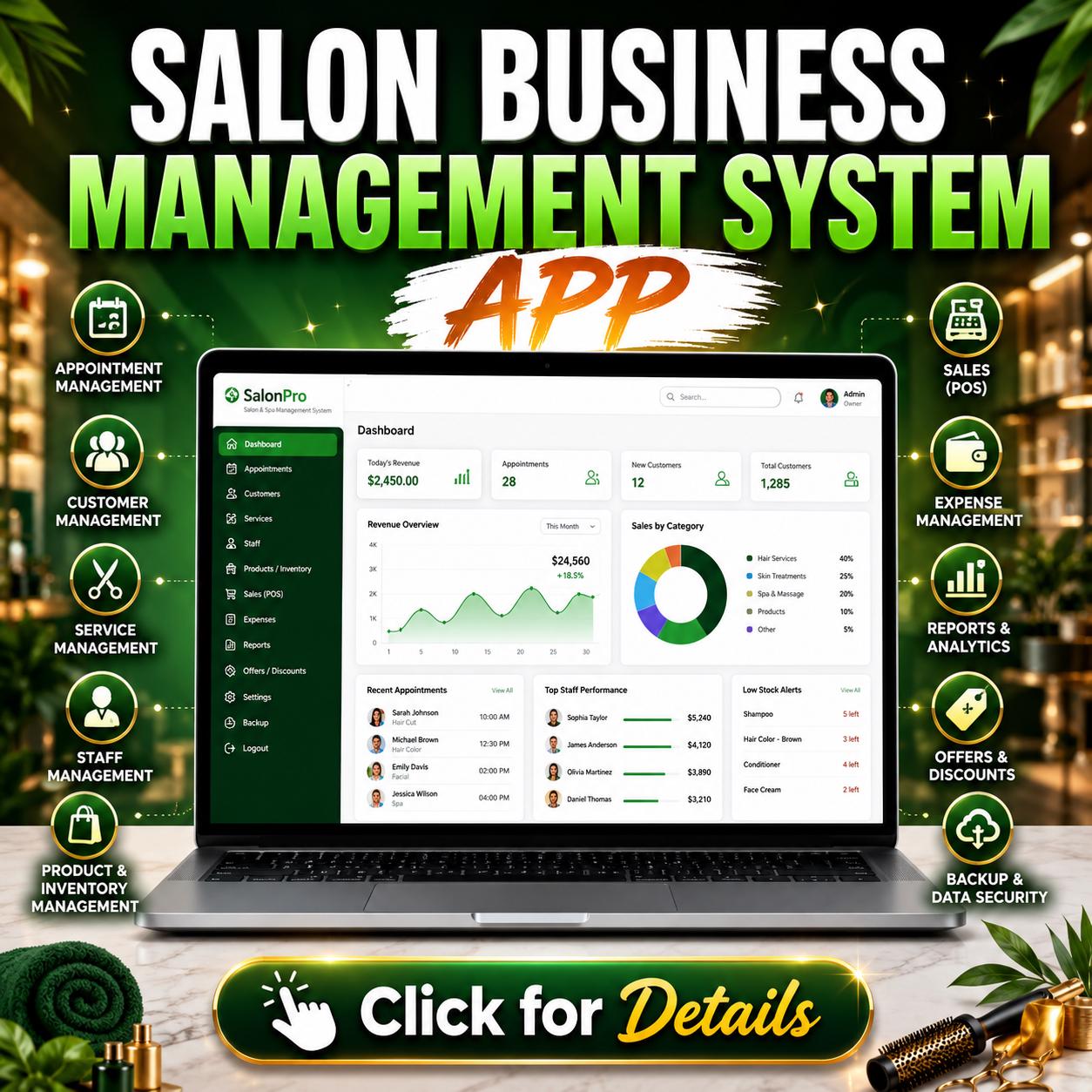 Salon Business Management System App, Hairdresser Spa Software, Barbershop Manager, Haircut, Nails, Skin Care Beauty Parlor, Wellness Center