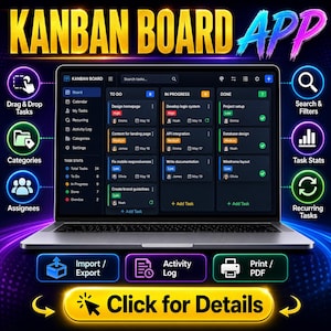 Kanban Board, Task Tracker App, Project Management Tool, Productivity Planner, Task Tracking System, Workflow Organizer, Team Dashboard