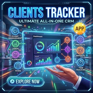 Clients Tracker, CRM Dashboard, Project & Invoice Management with Tasks, Leads, Time Tracking, Business Planner App, Gantt Charts Analytics
