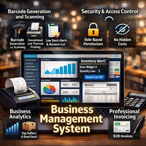 Alles-in-één bedrijfsbeheersysteem: inventaris, barcodeprinter, scanner, POS, factureringssoftware - offline oplossing voor kleine bedrijven