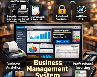 Sistema di gestione aziendale all-in-one: inventario, stampante per codici a barre, scanner, POS, software di fatturazione - Soluzione offline per piccole imprese