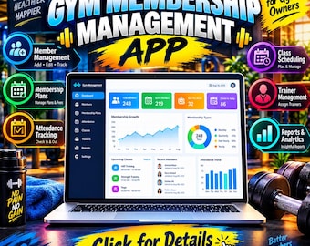 Gym Membership Manager, Fitness Studio Software, Members Tracking Dashboard, Attendance Tracker, Small Business Billing & Invoicing, Web App