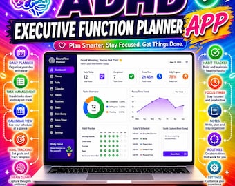 ADHD Executive Function Daily Planner & Organizer Dashboard — Digital Time Blocking Toolkit, Neurodivergent Focus System for Task Management