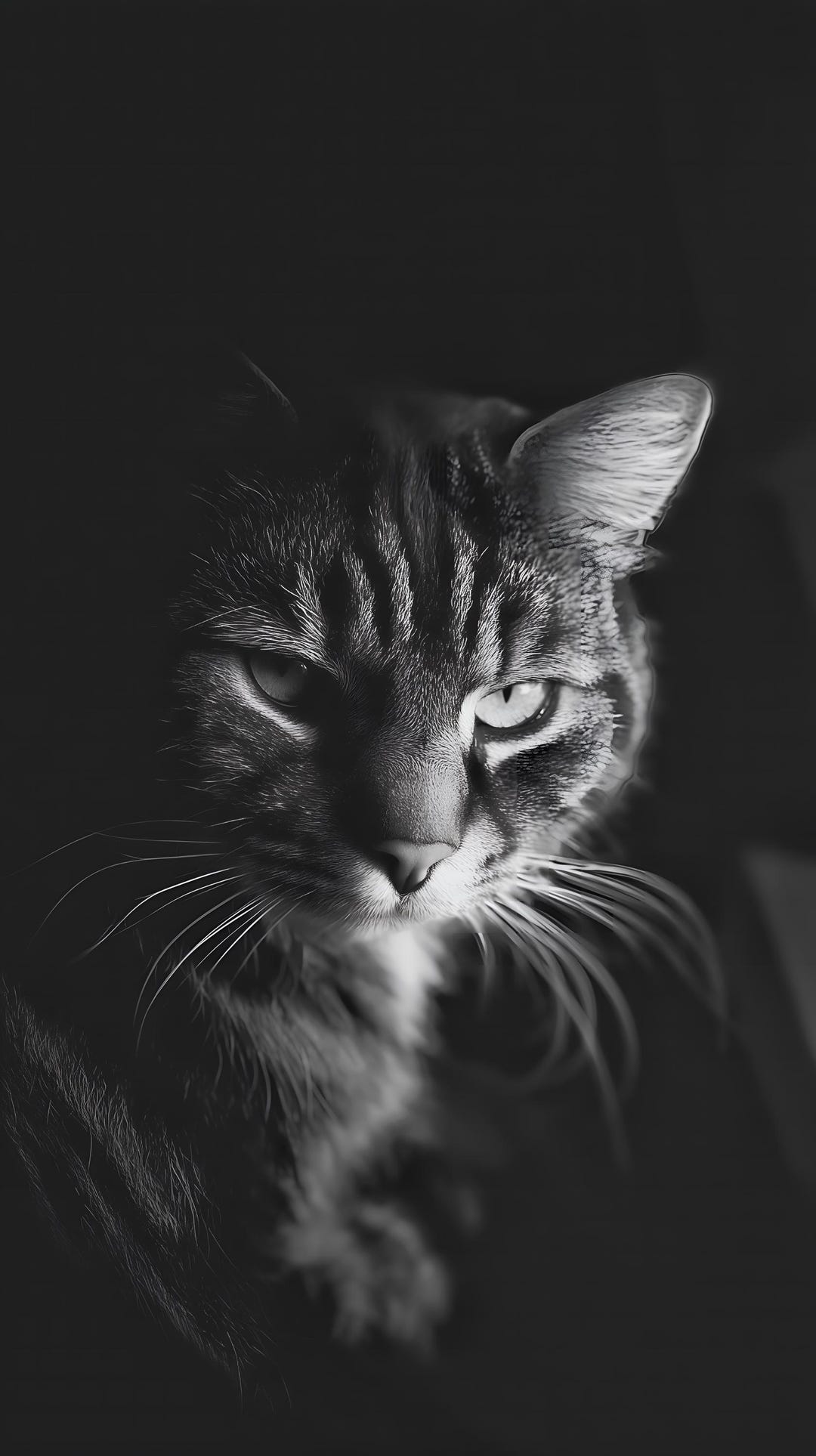 Minimalist Cat Portrait Art Print – Black and White Moody Vertical Wall ...
