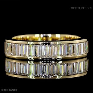 Full Eternity Channel Set Wedding Promise Band Stackable Band For Husband & Wifey Baguette Cut Lab Diamond Unisex Engagement Band Bridal Set