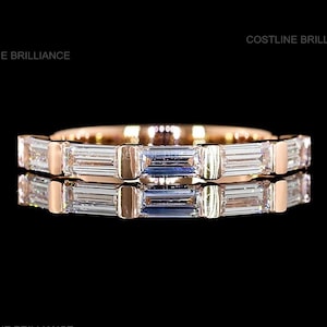 Anello Baguette di base, anello di promessa per lei, anello con diamanti autentici coltivati in laboratorio, anello impilabile, anello di fidanzamento, anello con diamanti Baguette, regali East West Band