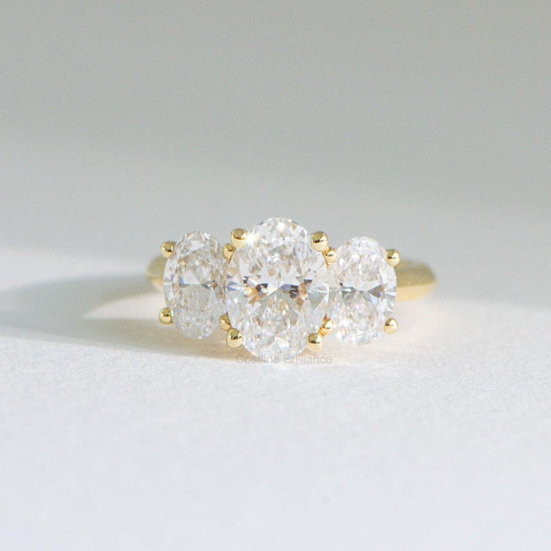 Three Stone Oval Engagement Ring 3.50 TCW Oval Cut Lab Grown Diamond ...