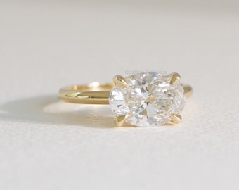 Anillo de compromiso solitario con diamante ovalado cultivado en laboratorio de 2,5 quilates, talla ovalada, anillo solitario con diamante de laboratorio certificado por IGI.