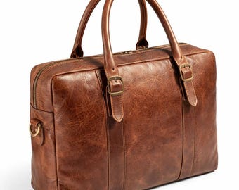 Handmade Genuine Leather Briefcase | Brown Cowhide Laptop Bag, Office Tote for Men & Women