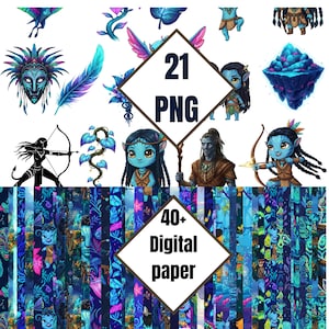 Avatar Png Clipart 21 Files + Avatar 40+ Digital Paper 12x12 JPG | 300 Dpi Cartoon Graphics for Scrapbook Crafts DIY Download HD