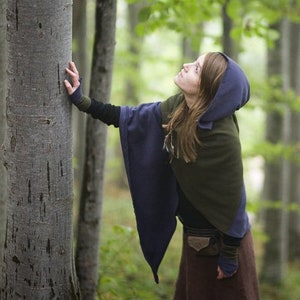 Forest Blue Green Elven Shawl Robe with Brooch and Elf Gloves image 1