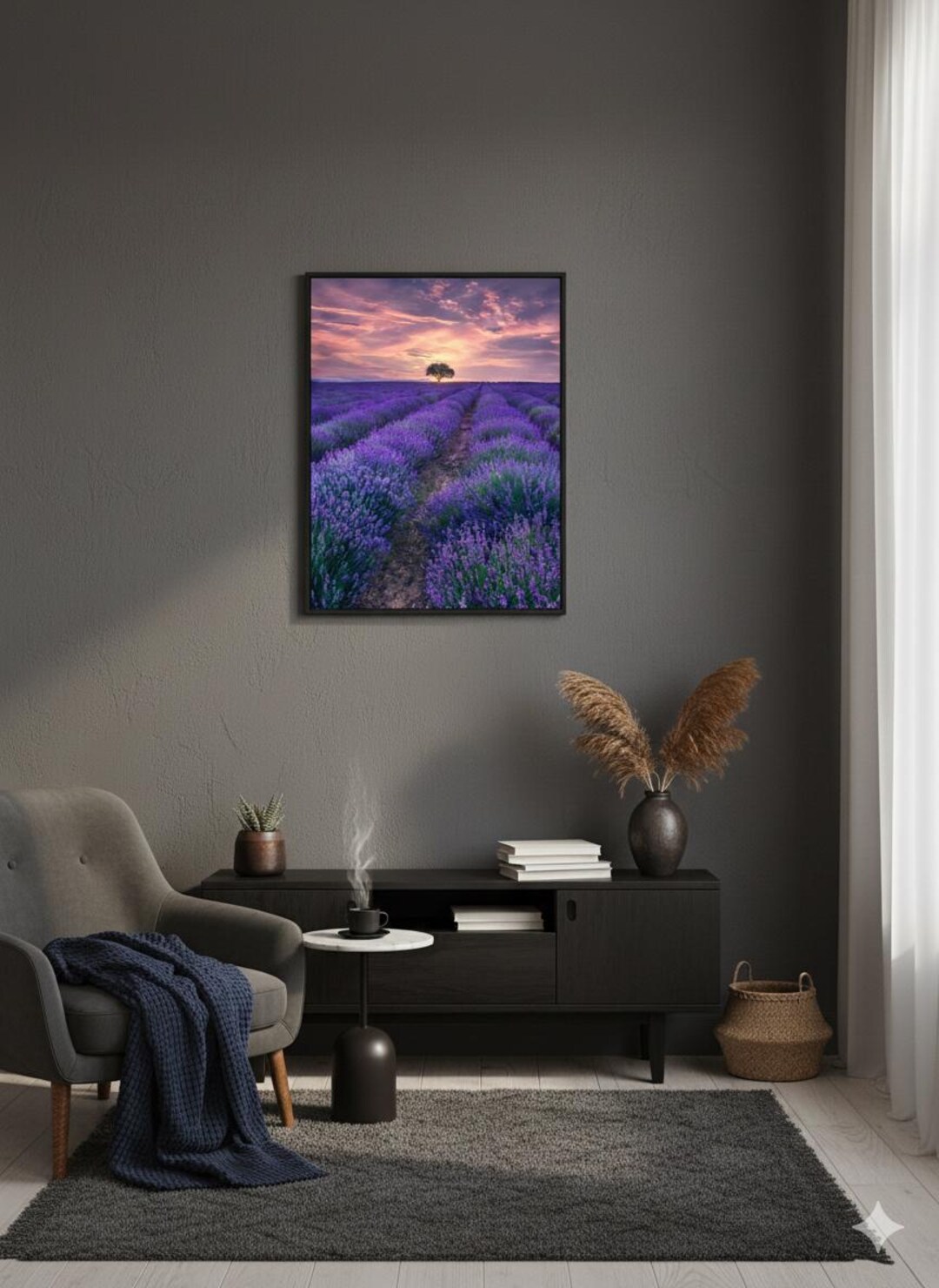 Lavender Field Wall Art, Moody Floral Decor, Purple Flowers Canvas ...