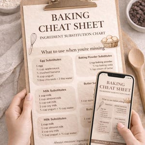Baking Ingredient Substitution Chart | Beginner Kitchen Cheat Sheet (PDF Download)