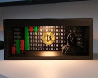 Genesis Block Bitcoin Display – LED Lit Crypto Collector Piece | Satoshi Nakamoto Tribute | BTC Desk Art Gift for Investors