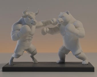 Bull vs Bear Boxing Statue – Stock Market Battle Sculpture | Trader Desk Decor | Wall Street Finance Gift