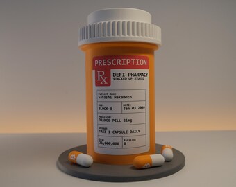 Bitcoin Prescription Bottle – Take The Orange Pill | Satoshi Nakamoto Pill Bottle Decor |  Crypto Gift