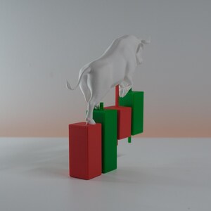 Wall Street Bull Statue on Candlestick Chart – Stock Market Desk Decor | Trader Gift | 3D Printed Bull Sculpture bild 4