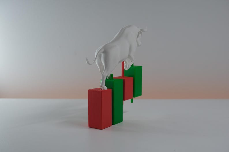 Wall Street Bull Statue on Candlestick Chart – Stock Market Desk Decor | Trader Gift | 3D Printed Bull Sculpture bild 4