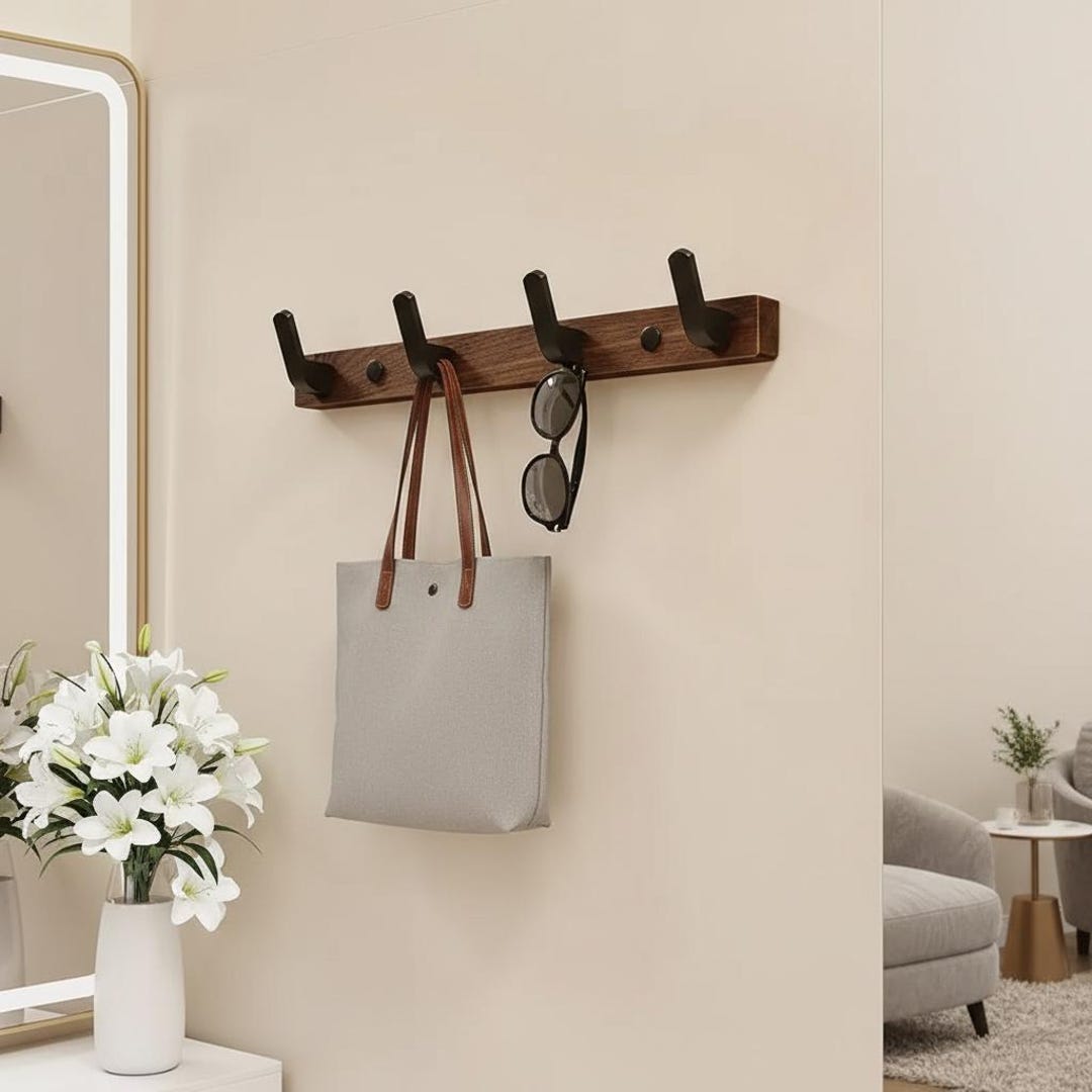 Angled Coat Rails Angled Hooks Rack | Walnut Wood Coat Rack | Modern Entryway Organizer ...