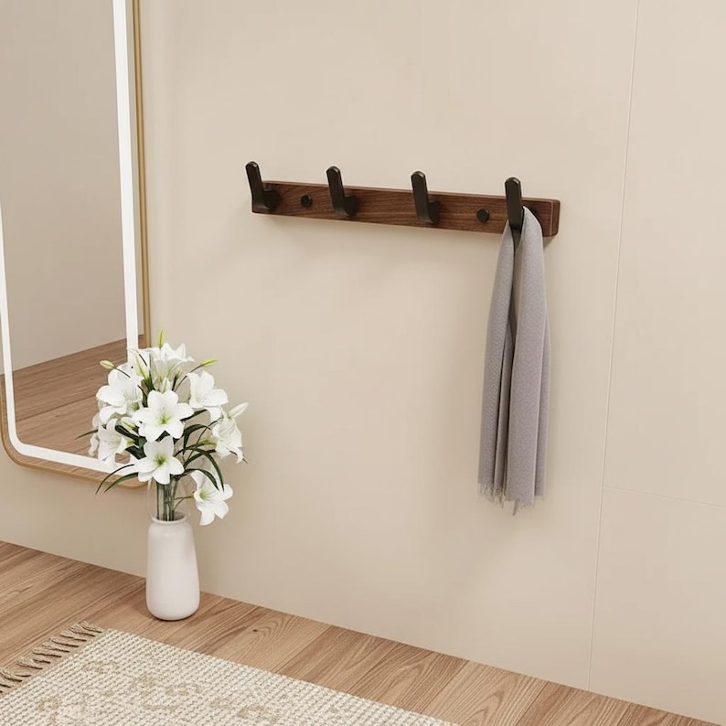 Angled Coat Rails Angled Hooks Rack | Walnut Wood Coat Rack | Modern Entryway Organizer ...