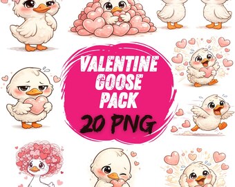 Valentine Goose PNG Bundle | Coquette Goose PNG | Valentine Goose Bow | Valentine Silly Goose | Digital Goose File | Cupid Goose