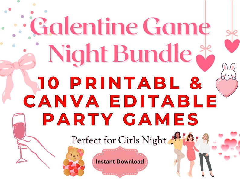 Galentine Party Games Printable | Galentines Day Games Bundle | Girls ...