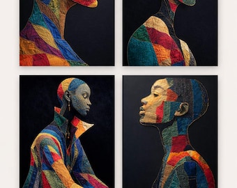 African Textile Portrait Wall Art Collection – Colorful Black Woman Art for Modern Home Decor