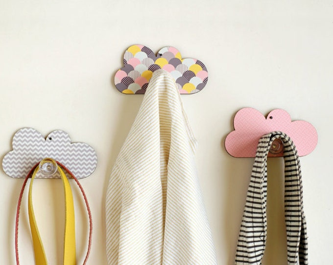 Set of Three Cloud Wall Hooks Nursery Wall Decorative Hanger Etsy