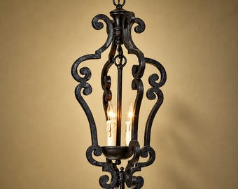 Lampadario vintage in ferro battuto a lanterna, lampadario rustico a sospensione a 2 luci