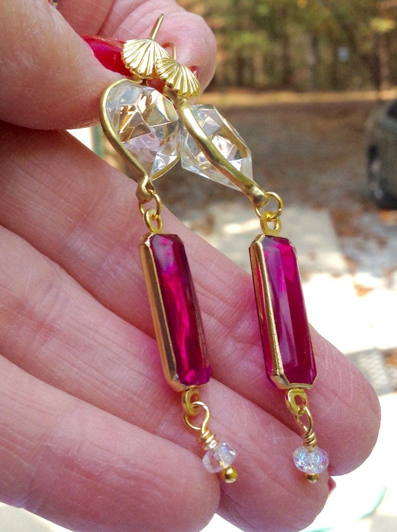 Fushia and clear heart matching Bracelet and Earring set