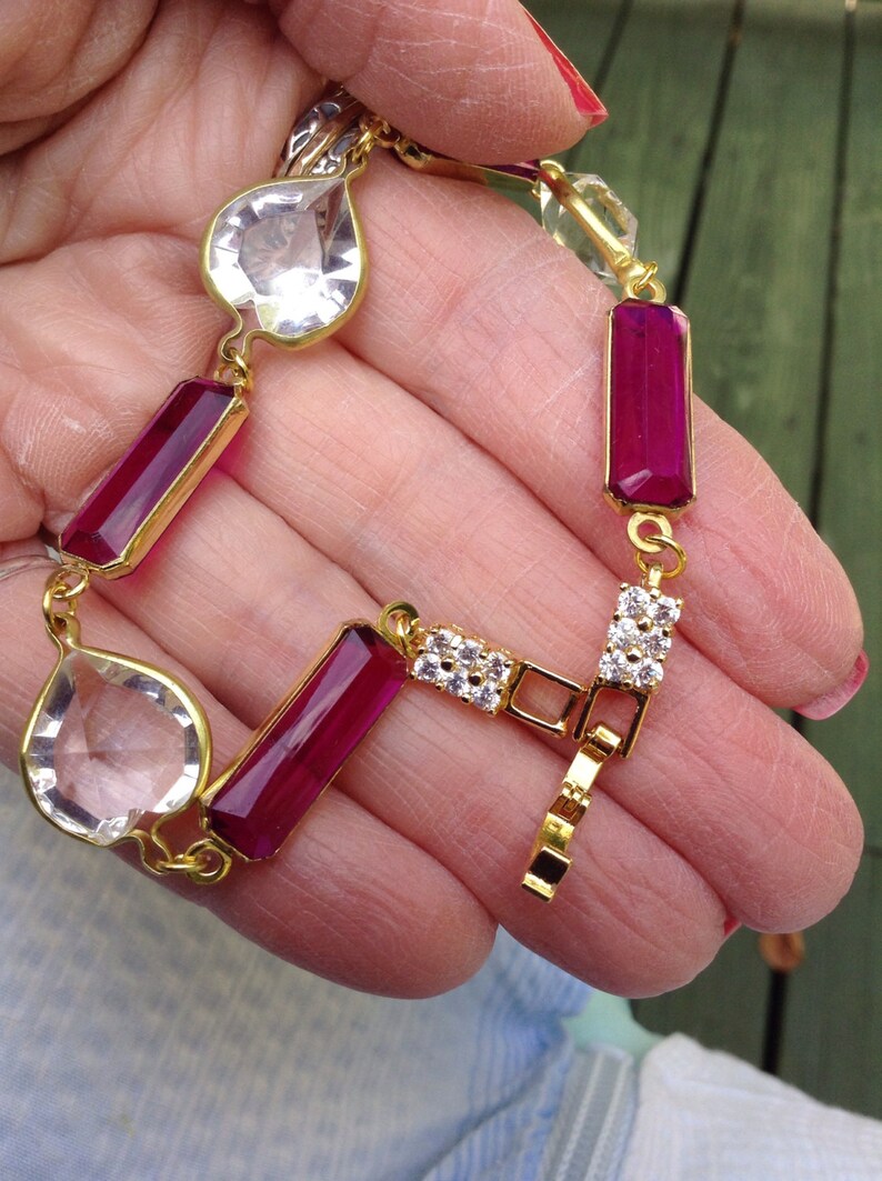 Fushia and clear heart matching Bracelet and Earring set