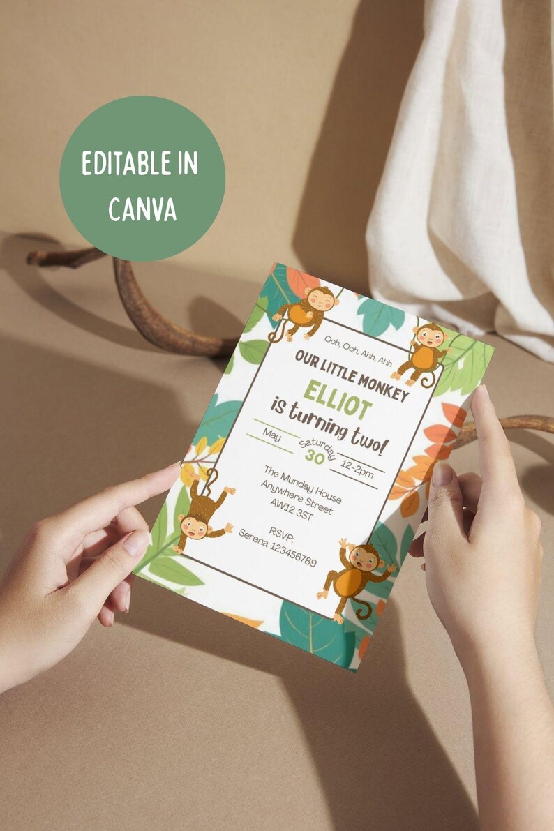 Fully Editable Birthday Invitation Template - Monkey - Etsy