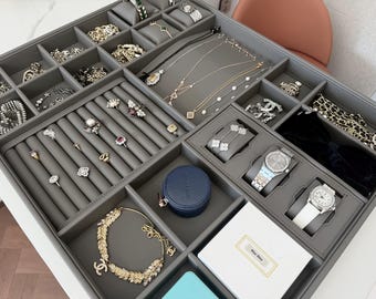 Custom Drawer Insert Tray, Leather Jewelry Organizer, Personalized Ring Watch Necklace Storage