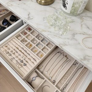 Stackable Velvet Jewelry Drawer Organizer | Custom Two-Layer Watch, Necklace & Bracelet Insert
