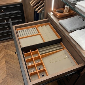Custom Stackable Leather Jewelry Drawer Insert, Made-to-Measure Two-Tier Watch & Ring Organizer