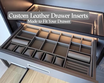 Bandeja organizadora de joyas de cuero personalizada, inserto para cajón, almacenamiento de anillos y relojes
