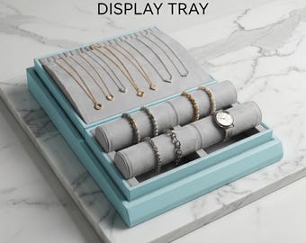 Custom Leather Jewelry Display Tray Organizer, Retail Necklace Bracelet Ring Holder