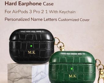 Personalisierte Krokodilleder AirPods Hülle | Benutzerdefinierte Name harte Kopfhörer Abdeckung mit Schlüsselanhänger | Luxus Geschenk | Kopfhörer Tasche For 3 Pro 2