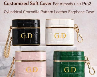 Luxury Personalized AirPods Case | Crocodile Leather Letter Name Soft Cover | AirPods 1 2 3 Pro 2 | Gift for Valentina's Day and Easter