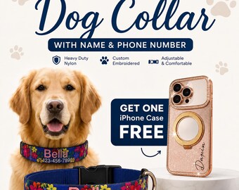 Personalized Dog Collar with Name & Phone Number | Custom Embroidered Pet ID Collar | Adjustable Heavy Duty Nylon Anti-Lost Dog Collar