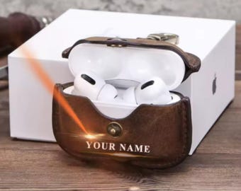 Personalized Leather AirPods Pro Case | Retro Custom Name Cover