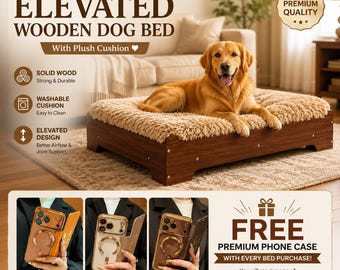 Elevated Wooden Dog Bed with Cushion | Raised Pet Sofa Furniture