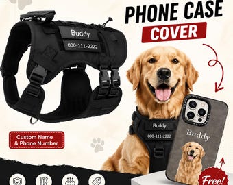 Personalized Tactical Dog Harness | Custom Name Pet Vest, No Pull K9 (Free Phone Case)