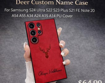 Custom Name Leather Phone Case | Deer Design, Luxury PU Cover