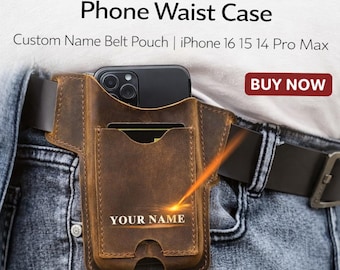 Personalized Nubuck Leather Phone Waist Case | Custom Name Belt Pouch | iPhone 16 15 14 Pro Max Holster