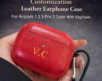Personalized Leather AirPods Case | Custom Initial Keychain Cover
