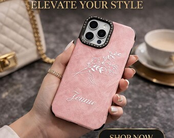Personalized Pink Leopard iPhone Case | Floral Name, Faux Leather Shockproof Cover