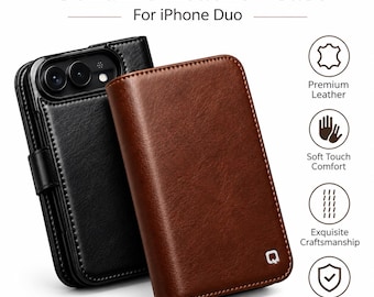 Handmade Genuine Cowhide Leather Case for iPhone 18 Ultra, MagSafe Wallet Flip Cover, iPhone Duo Case