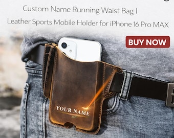 Personalized Leather Phone Belt Bag | Men's Running Waist Pouch